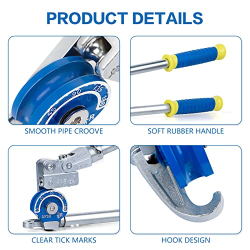 Pipe Bender 3/8" Heavy Duty Tubing Bender Tube Bender Roller 180° HVAC Copper Tool For Copper Pipe, Aluminum Pipe, Iron Pipe, Stainless Steel Pipe 3/8" Silver+blue