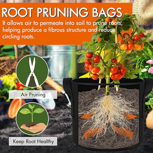 Gardzen Pruning Shear and Grow Bags Bundle: 8" SK5 Steel Bypass Pruner with Lock & 10-Pack 5 Gallon 300G Thickened Fabric Pots with Handles for Plants, Gardening and Aeration Planting