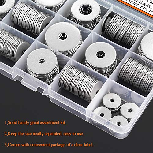 HELIFOUNER 240 Pieces 15 Sizes 304 Stainless Steel Large Fender Washer Assortment Kit (M3 M4 M5 M6 M8 M10 M12) M3-M12