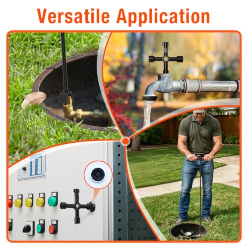 Eapele Water Meter Key 36 inch Enforced Steel T-Handle With 4-way Multi-Functional Universal Cross Key 36inch