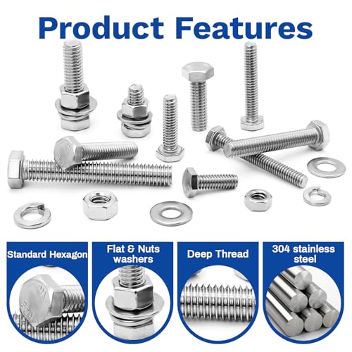 292Pcs M6 M8 M10 Hex Bolts and Nuts Assortment Kit 1/4-20 5/16-18 3/8-16 -292Pcs