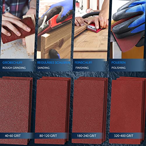 S&R 80-Piece Sandpaper Set with Hand Sander | Sanding Paper and Sanding Sheets for Metal, Wood, Plastic and Drywall – Grit P40-P400 for Coarse and Fine Sanding