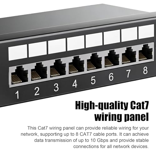 CAT 7 Patch Panel Distribution Panel, 8 Port Patch Panel Distribution Panel, Gold-Plated Patch Panel, Includes Cable Ties, 8-Port Patch Panel with RJ45 Sockets for Network for Wall Mounting and Home