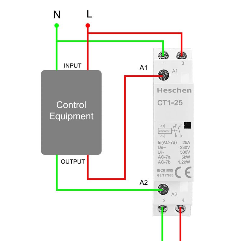 Heschen household AC contactor, CT1-25, 2-pole two normally open, AC 220V/230V coil voltage, 35mm DIN rail mount (1) 1