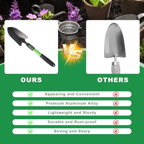 Gardening Tool, 3 Pack Lightweight Heavy Duty Spade Shovel, Garden Tools and Hand Rake with Soft Rubber Non-Slip Handle, for Gardenging Planting Weeding Digging, Green ﻿