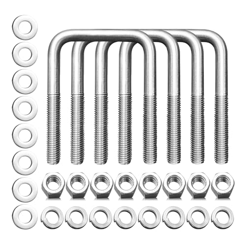 4 Pcs 304 Stainless Steel Square U-Bolts with Washers & Nuts+2 Ton Snatch Block with Chain and Swivel Shackle
