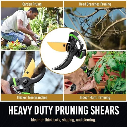 8.5" Professional Bypass Pruning Shears & Gardening Scissors Set - Super Sharp Premium Garden Shears | Pruning Shears For Gardening, Garden Hedge Clippers Handheld Pruners - Garden Scissors Shears + Scissors