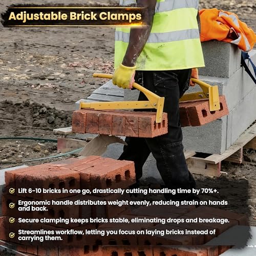 Heavy Duty Steel Brick Tongs, Adjustable Brick Carrier for 6-10 Bricks, Labor-Saving Brick Lifting Tool for Masonry Construction and Building Projects