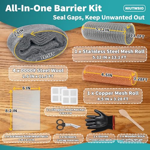 Steel Wool Gap Filler Kit – 0000# Fine Steel Wool for Household Sealing 4-Rolls Kit