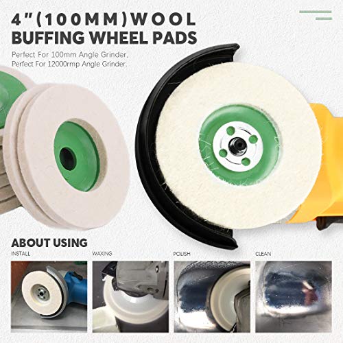 Keadic 23Pcs 100mm×8mm Wool Felt Polishing Wheel Disc Kit for 4" Angle Grinder, Comes with 3Pcs Buffing, Polishing & Cutting Compounds - Black, Brown & Green