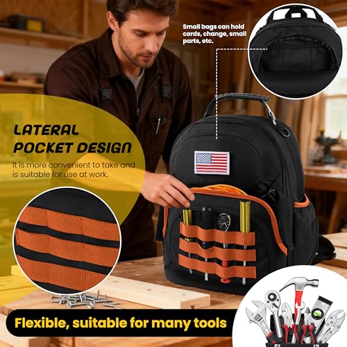 Tool Backpack Heavy Duty with Removable Organizer, Electrician Backpack for Tools with Multiple Pockets & Padded Shoulder for Plumber, HVAC, Cable Technician Yellow