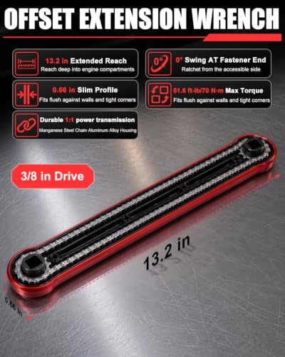 9 Pcs Offset Extension Wrench Set, 13.2" Chain Drive Wrench & 3/8" Ratchet