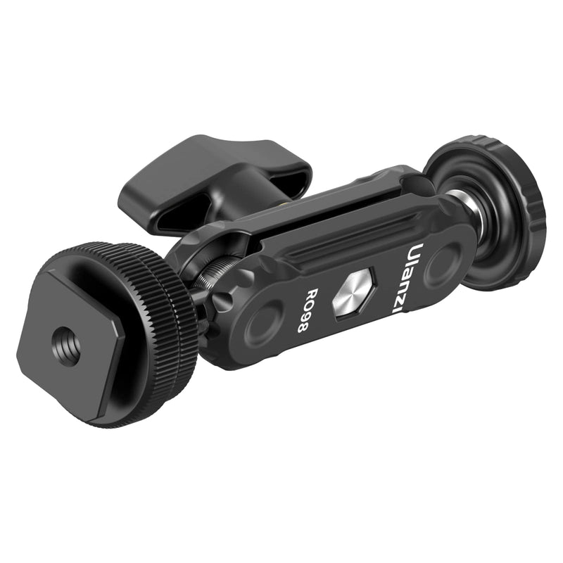 R098 Cold Shoe Monitor Mount, 1/4" Rotatable Dual Ballhead Hot Shoe Mount Microphone Fill Light Camera Monitor Swivel Bracket Compatible with DJI OSMO 360/Pocket 3/Insta 360 x 5/Sony/Canon/Nikon /Fuji R098
