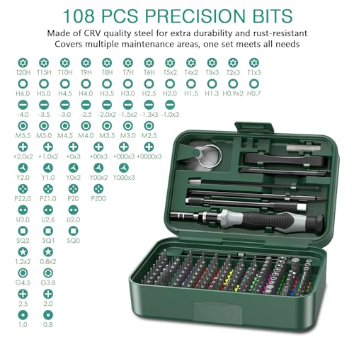 ORIA Precision Screwdriver Set, 108 Bits, Flexible Shaft, Extension Rod 132 IN 1 Green