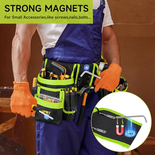 Magnetic Tool Belt Pouch Bag With Replacement Padded Tool Belt(Adjustable Waist 34''-40''),Heavy Duty Tool Belts for Men,Work Belts for Electrician,Carpenter,Construction,Utility Belt