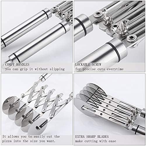 5 Wheel Pastry Cutter with Handle Stainless Steel Double cutter Adjustable Pizza Slicer Multi-Round Dough Cutter Roller (silver) Silver