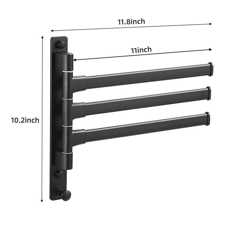 Swivel Hand Towel Bar Bathroom Swing Hanger Towel Rack Holder Matte Black Finish, Wall Mounted, 3-Arm