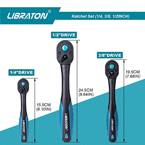 LIBRATON Ratchet Set, 3-Piece 1/4", 3/8", 1/2" Ratchet Handle