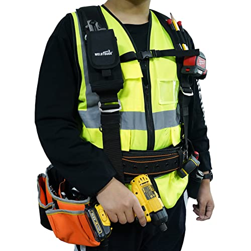 MELOTOUGH Tool Belt Suspenders Construction Bag Suspenders Heavy Duty Padded Work belt Suspenders,Tape Measure Holder,Tape Measure Belt Clip,Tape Measure Holster,Tool Belt Clip