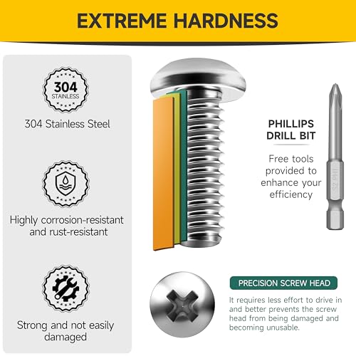Mywish M8 x 30mm 20Pcs Flat Head Hex Socket Cap Screws Bolts & 740Pcs #4-40#6-32#8-32#10-24 Machine Screw Assortment Kit, 304 Stainless Steel Furniture Bolts Full Thread