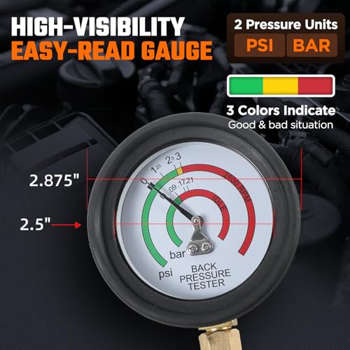 CMTOOL Exhaust Back Pressure Tester Kit with Carrying Case, Automotive Exhaust Back Pressure Gauge Set with 6-Foot Hose, Professional Car Diagnostic Test Tool with Adapter & 2 Hose Clamps