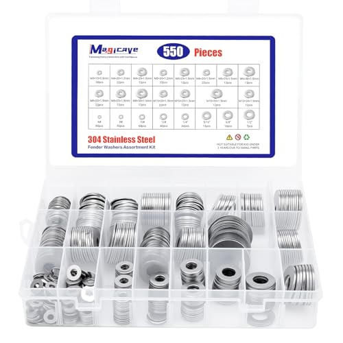 1650 Pcs Stainless Steel Flat Washers Assortment Kit – 304 Stainless Steel, Metric (M2–M12) & SAE (#6–1/2") Sizes, Includes Flat Washers & Fender Washers – Ideal for Automotive, Construction, Industri