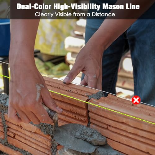 8PCS Mason String Line Set for Bricklaying, Alignment & Masonry Flu-yellow Black