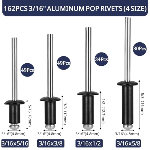 ZQZ 680Pcs Stainless Steel Pop Rivets Assortment Kit & 162 Pcs 3/16 Black Pop Rivets Assortment Kit (4 Sizes)