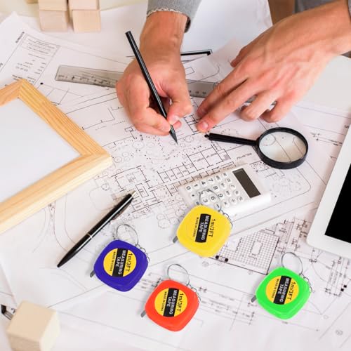 100pcs Tape Measure Keychain Bulk Retractable Mini Tape Measure Inch/Metric Scale Portable Pocket Key Chain Small Measuring Tapes for Construction Party Favors Bag Filler Prize DIY Projects 4 Colors