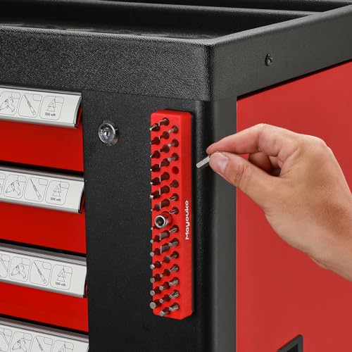 Mayouko 6PCS 1/4" Magnetic Hex Bit Holder Rack Organizer, 258 Holes, 1/4-Inch Drill Bit Holder, 6 Racks, Magnetic Bit Holder with Magnet Base for Screwdriver Bits Red-2packs,blue-2packs,orange,green