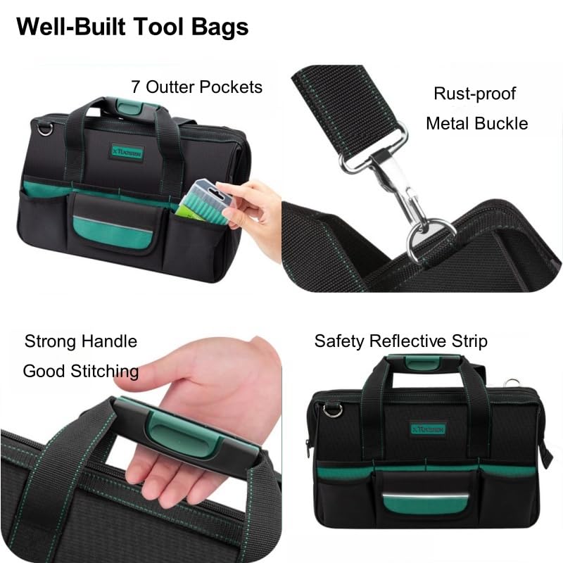 Tool Bag Heavy Duty 15-Inch 8 Pockets Waterproof Wide Mouth