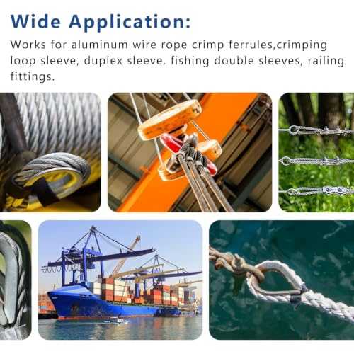 Yangoutool Wire Rope Crimping and Cutting Kit for 1/16-1/8 Inch Steel Cable, with 100 Aluminum Sleeves and 50 Thimbles for Aluminum Oval Sleeves, Double Sleeve 1608T