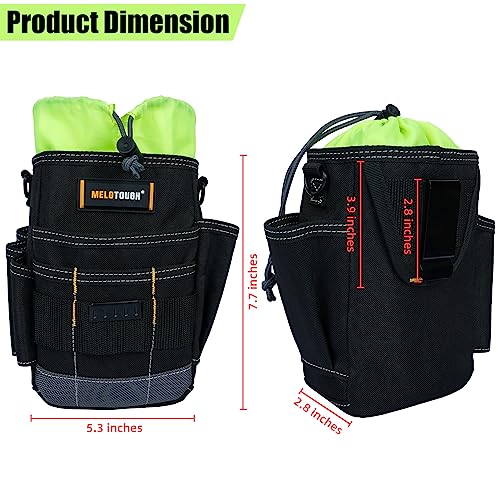 MELOTOUGH Tool Belt Pouches Electrician Tool Pouch with Belt Clip, Utility Top Drawstring Organizer Tool Bag + MELOTOUGH Tape Thong Electrical Tape Holder with Snap Hooks Electrician Tape Strap(2 pcs)