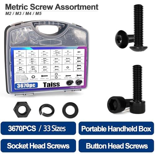 Taiss 910PCS Metric Screw Assortment M2 M3 M4 M5 M6,304 Stainless Steel Button Head Socket Cap+3670PCS Metric Screw Assortment M2 M3 M4 M5 33 Sizes Button & Socket Head Screws