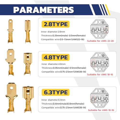 haisstronica 960PCS Brass Open Barrel Terminals with Crimping Tool 960PCS Gold