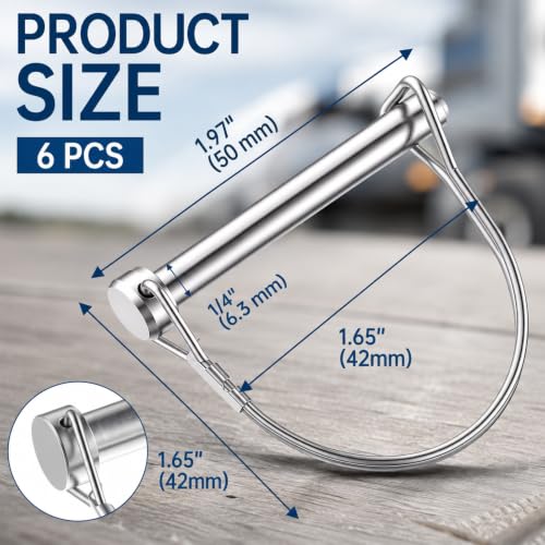 Hicarer 10 Pack 1/4" X 1.97"（6.3mm X 50mm） Safety Coupler Pins, Trailer Coupler Pin, 316 Stainless Steel Trailers Hitch Pin Heavy Duty Trailer Latch Pins with Wire Retainer for Boat Farm Equipment 1/4" X 1.97"（6.3mm X 50mm）