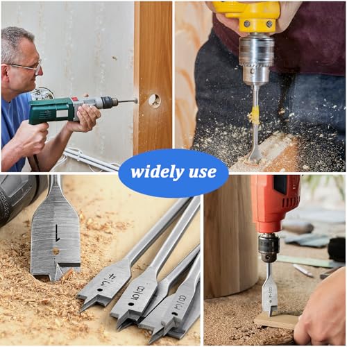 Treela 12 Pcs 16" Extra Long Spade Drill Bit Set,Wood Paddle Flat Drill Bit 3/8, 1/2, 5/8, 3/4, 7/8, 1 Inch