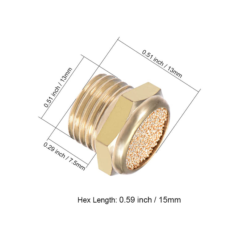sourcing map 8 pieces 1/4 PT sintered bronze exhaust muffler with brass body flat DE de