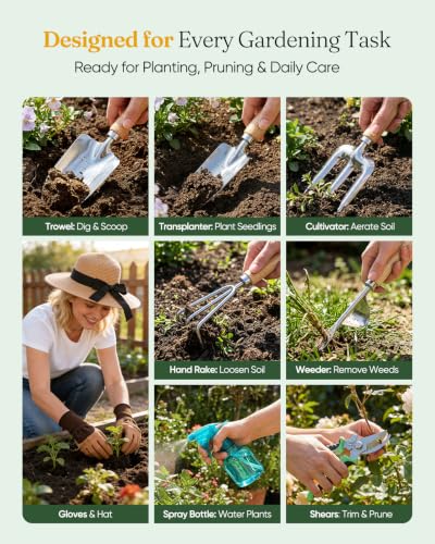 Grenebo Gardening Tools 10-Piece Garden Tool Set with Floral Organizer Bag
