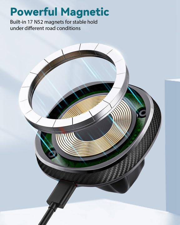 Cup Holder Charger Mount for Magsafe, Wireless Magnetic Car Mount Charger with Heat Dissipation System, Fast Charging Phone Holder for iPhone 17 16 15 14 13 Pro Max Mini [with QC 3.0 Adapter]