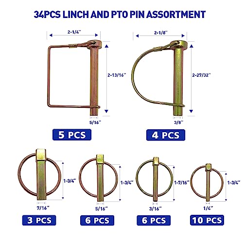 boatsea 184Pcs Cotter Pin Assortment Kit Heavy Duty Hitch Linch and PTO Pins,Shaft Locking R Clips Retaining Hair Pins Assortment, Including Pins&Square Arch Pins&Lynch pins,trailer pin