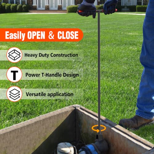 Eapele Water Meter Key 36 inch Enforced Steel T-Handle With 4-way Multi-Functional Universal Cross Key 36inch
