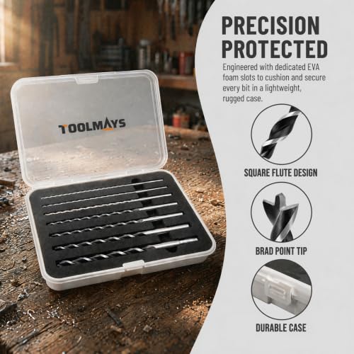 9" Brad Point Wood Drill Bit Set, 7-Pack SAE Upgraded 7-Piece SAE Set