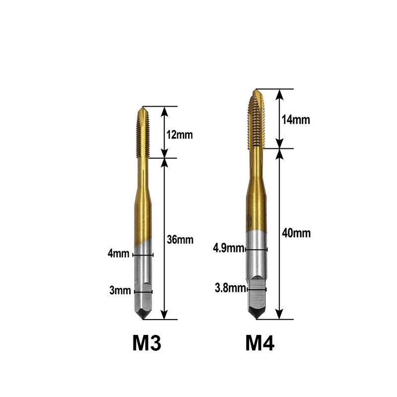 MenYiYDS- 2 x Titanium Coated Tap Universal Tap Machine Tap for Through Holes (M3-M4)