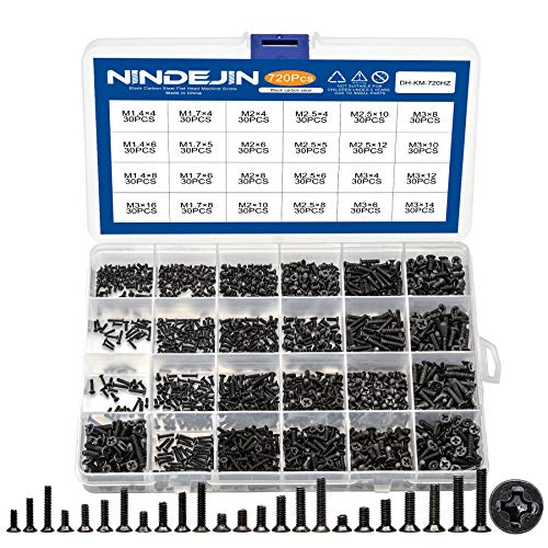 NINDEJIN 720pcs Laptop Computer Repair Screws Kit + 910pcs Motherboard Standoffs Spacer Kit, M1.4/1.7/2/2.5/3 Flat Head Screws + M3 Male Female Hex Brass Spacer Standoff Screw Nut Assorted Kit