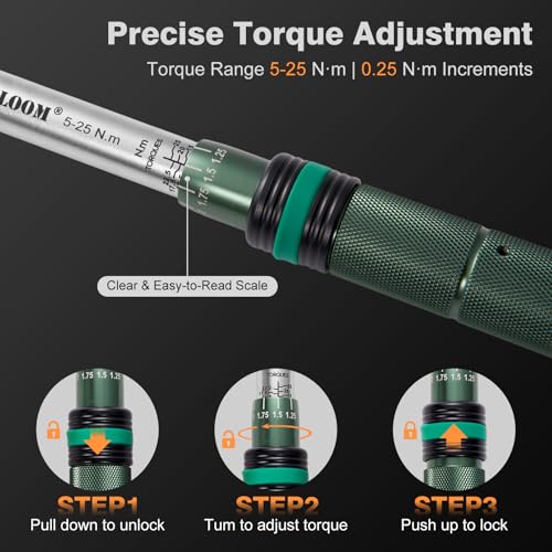 Bicycle Torque Wrench Set, 1/4-Inch, 5–25 Nm, 15-Piece Kit 1/4" 15 PCS