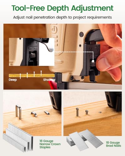 meite FK5040 Pneumatic Brad Nailer Kit Includes 1,000 Pcs 18 Gauge Brad Nails 3/4-Inch, Compatible with 5/8" to 2" Brad Nails, Ideal for Trim Work, Furniture Building & Finish Applications