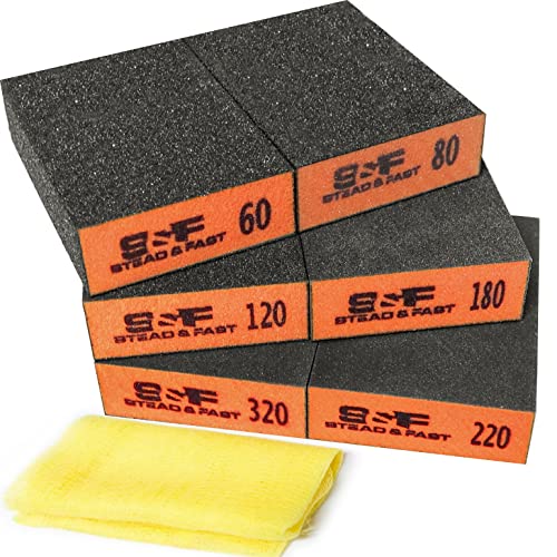 S&F STEAD & FAST Tack Cloth for Painting, woodworking, 18 x 36 Inches Dust Cloths, 6 pcs Pack/Sanding Block Set 6 Pcs, 60 80 120 180 220 320, Coarse Medium Fine Grit, Sanding Sponge Assortment
