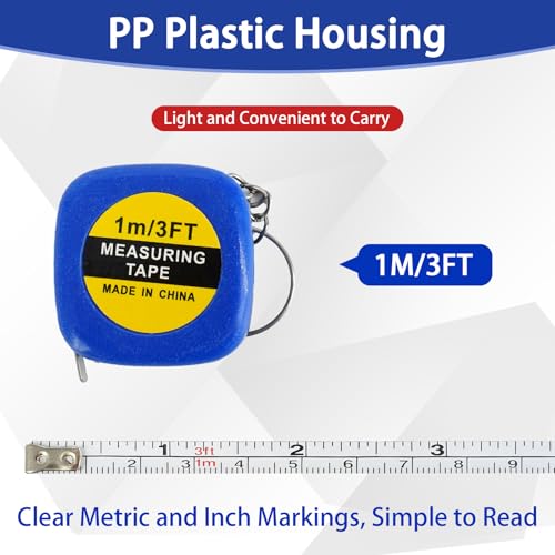 250 Pcs Small Tape Measure Keychains 1 Meter/ 3 Ft Bulk Pocket Measure Portable Measurement Mini Retractable Measuring Tape Keychains for Birthday Party Favors Construction, 4 Colors