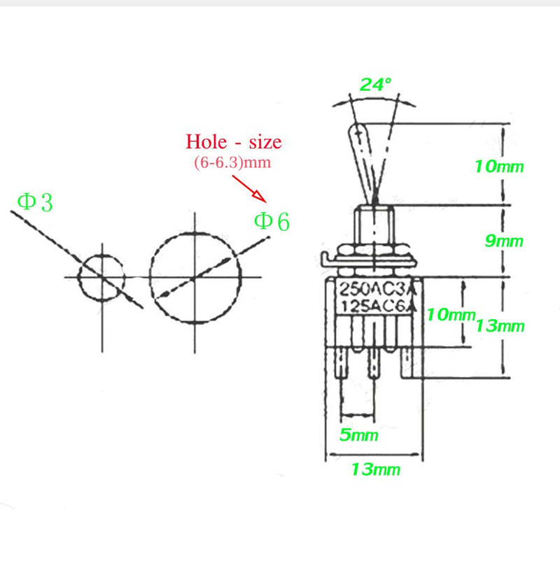 VONVOFF Toggle Switch,ON/Off SPST with Pre-soldered Wires,3v/5v/12v/24v/72v/110v/220v/240v/ Mini Toggle Switches for car,Truck, Light,Test Machine,Industrial Equipment.3 Pins 2 Positions (10pcs+Wire) blue